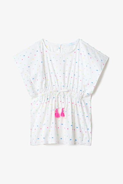 Penti Weißes Mädchen-Kaftan mit Nope-Quasten-Accessoires