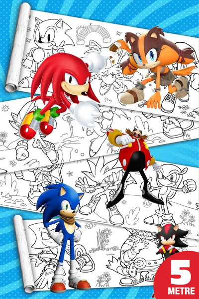 SinaTicaret Mavi Kirpi ve Arkadaşları Dev Boyama Kağıdı Boyama Rulosu Büyük B...