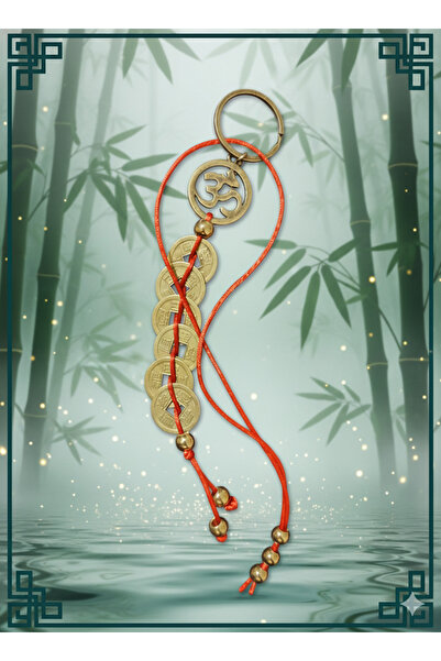 PİRAMİGO Traditional 6-Piece Chinese Coin Feng Shui Keychain with Om Symbol B...