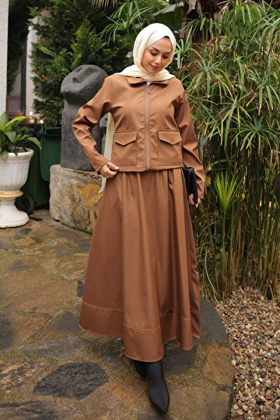 İmajButik Σετ μπουφάν Bondit Tan Φούστα