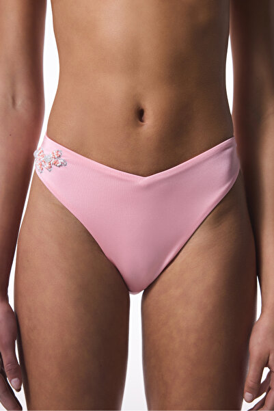 Penti Rosa Perlen detaillierte V-Schnitt Bikini Bottom - Gamze Erçel Collection