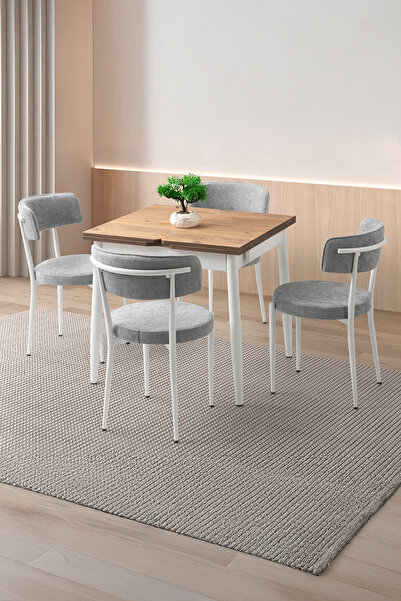 Sweet Home Masa Sandalye 4 Kişilik Yandan Açılır Mutfak Gri Metal Sandalyeli ...