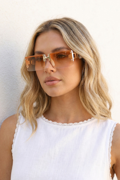 Kapin Hernia Dikdörtgen Tasarım Güneş Gözlüğü - Turuncu Cam