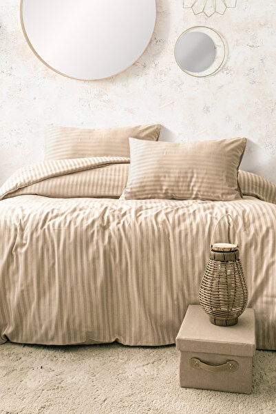 True Home Collection Striped Satin Single Duvet Cover Set |   92 Tel