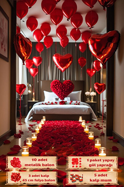 SkyPop 10'lu Metalik Balon, 3'lü 45 cm Folyo Balon, 1 Paket Yapay Gül Yaprağı...