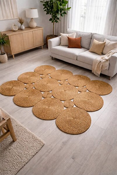 Efuliz Home Covor din iută și paie, tricotat manual, culoare bambus (muștar),...