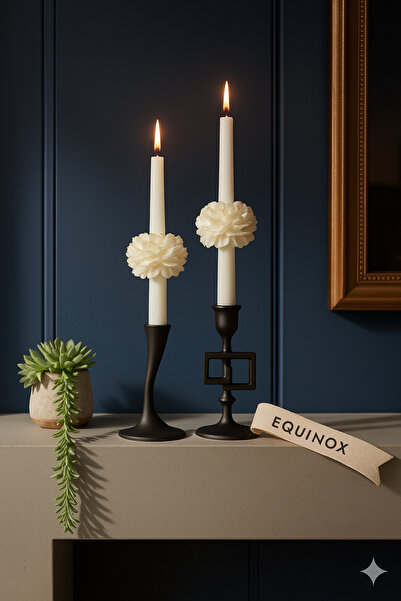 EQUINOX MUM (Sadece Mum)2 li Ortası Şakayık Motifli Lavanta Esanslı Kokulu Şamdan Mum