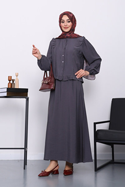 İmajButik Σετ με καπνιστό πουκάμισο με βολάν και φούστα