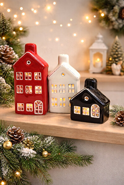 MAMALİZA 3lu Seramik MUMLUK SETİ. House mumluklar. Ev figürlü biblo. Obje