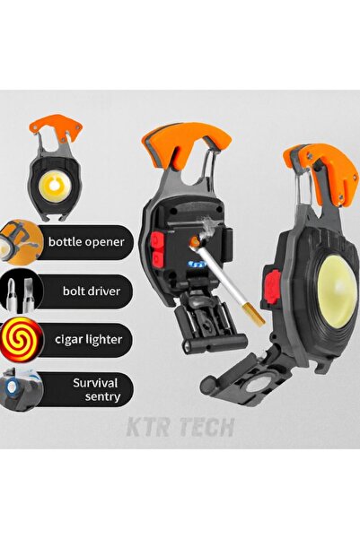 KTR TECH Kamp Feneri Çok Fonksiyonlu Fener Anahtarlık Usb Çakmaklı Cam Kırıcı Kemer Kesici