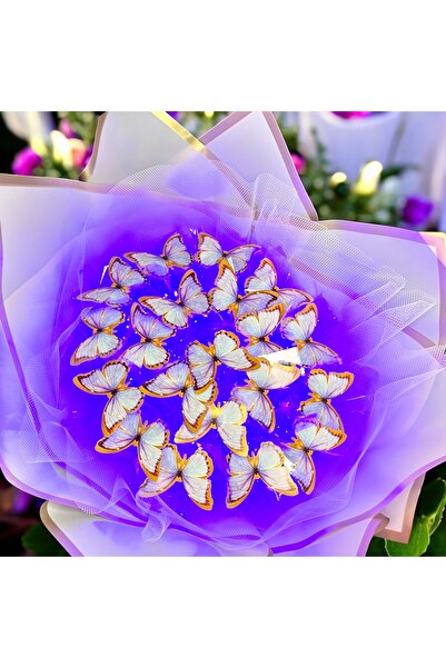 exzone Led Işıklı Lila Mor Kelebek Buketi, Dekoratif Konsept Hediye Anneye, Sevgiliye,arkadaşa