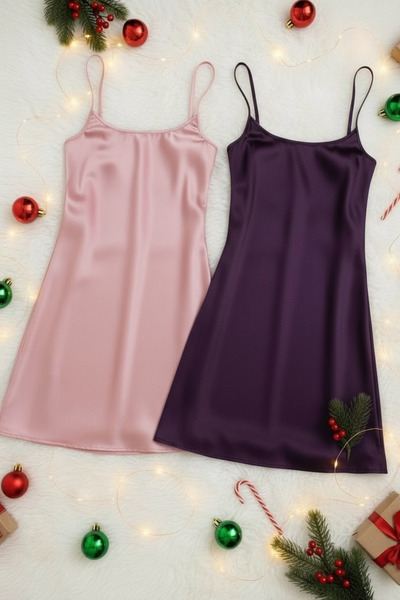 Peille İnce askılı 2li saten gecelik