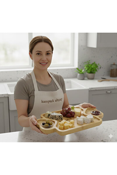 kamptek kamp teknolojisi Kamp Tek Ahşap Bambu Doğal Desenli Orta Boy Sunum Tepsisi