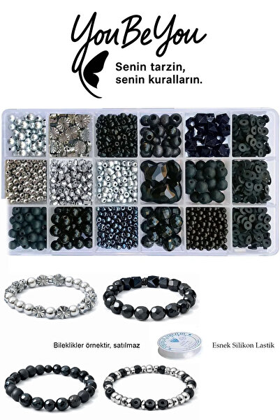 By MO Accessories 18'li Kutuda Siyah Onyx Doğal Taş Boncuklarla Takı Yapma Hobi Seti Kendin Yap Eğlence Kiti