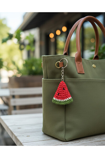 LUXIC CORE El Yapımı Amigurumi Karpuz Dilimi Anahtarlık – Örgü Çanta Süsü – R...