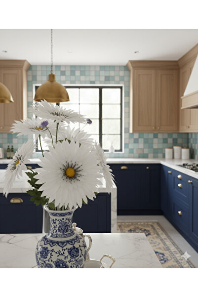 yapay çiçek evi 7 dallı 50 cm büyük beyaz papatya ev dekor saksı vazo öğretmenler günü