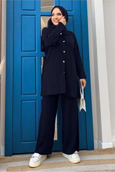 TRENDTESETTÜR KADIN LACİVERT PANTOLONLU TRİKO TAKIM T 54222