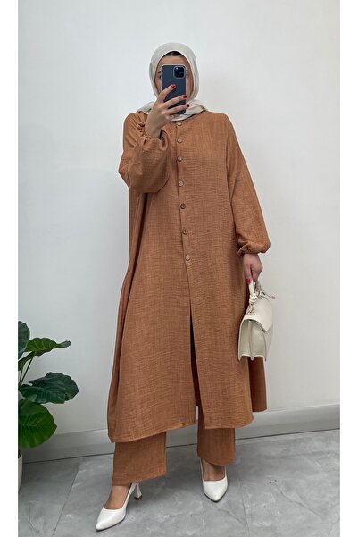 NİSUM MODA Set cu jumătate de nasturi cu aspect de in