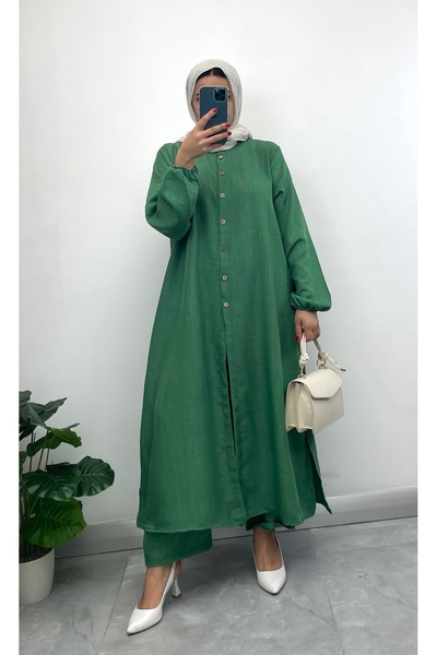 NİSUM MODA Σετ με μισό κουμπί με λινό look