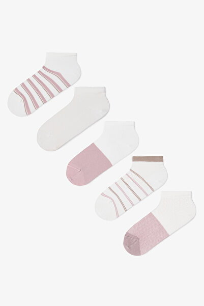 Penti 5 Çift Pamuklu Kendinden Desenli ve Çizgili Patik Çorap
