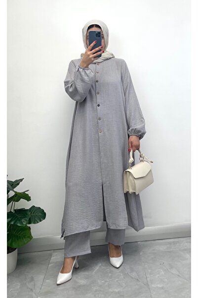 NİSUM MODA Σετ με μισό κουμπί με λινό look