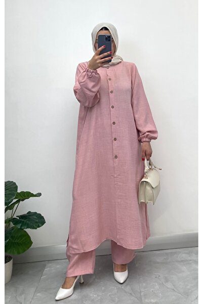 NİSUM MODA Σετ με μισό κουμπί με λινό look