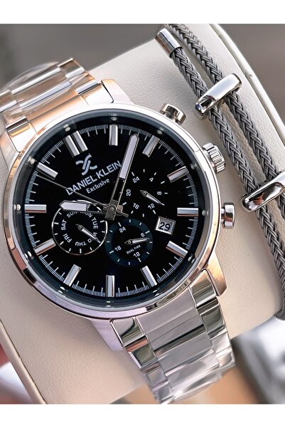 Daniel Klein Men's Wristwatch with Bracelet Gift, Special Box, Steel Cord, Bl...