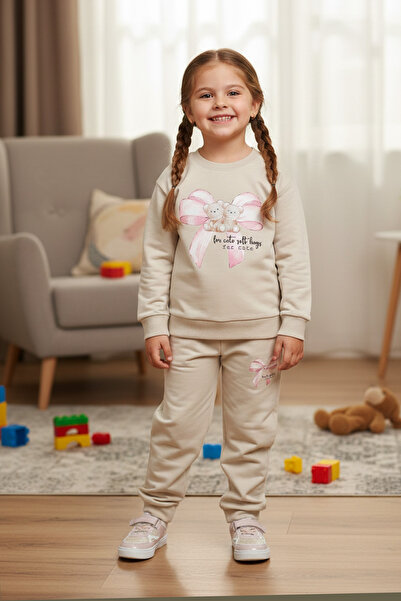 Fulla Moda Fiyonk Ve Ayıcık Baskılı Kız Çocuk 2 Li Takım