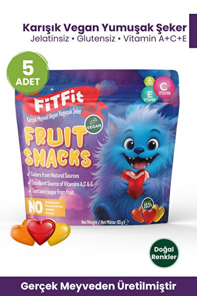FitFit Fruit Snacks Karışık Vegan Yumuşak Şeker | Vitamin A+C+E, Jelatinsiz D...