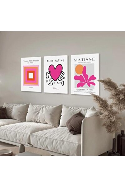 ALAYRA International مجموعة ألايرا من ثلاثة ملصقات مؤطرة على قماش تجريدي من ت...