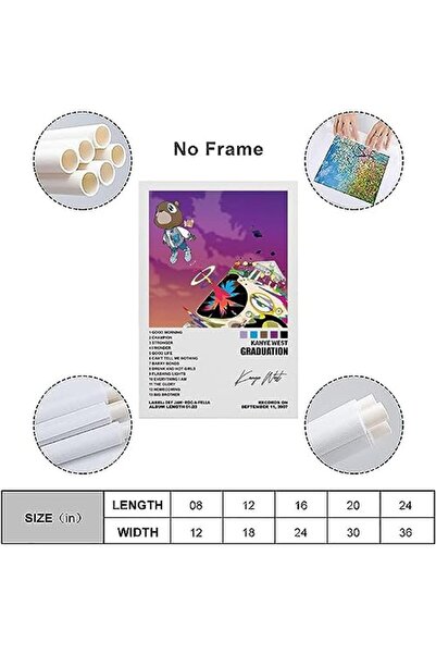 ALAYRA International ملصق ألايرا لكانييه ويست، غلاف ألبوم التخرج، ملصقات، لوح...
