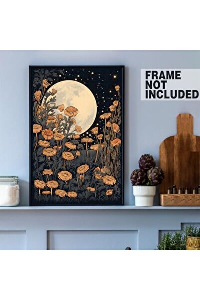 ALAYRA International لوحة قماشية عتيقة من ALAYRA، مزينة بزهور القمر، ملصق قمر...