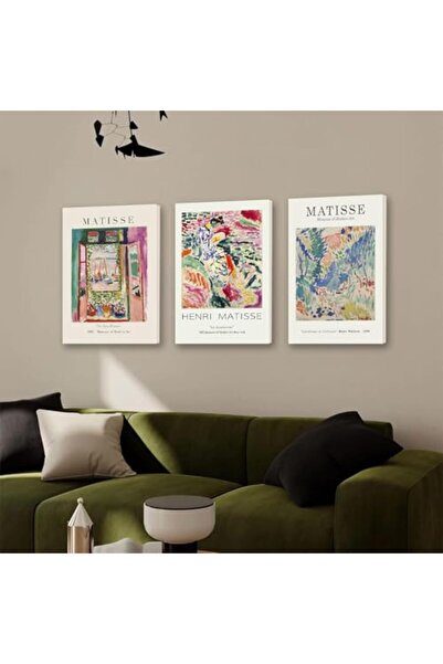 ALAYRA International مجموعة ألايرا من ثلاثة ملصقات مؤطرة على قماش تجريدي من ت...