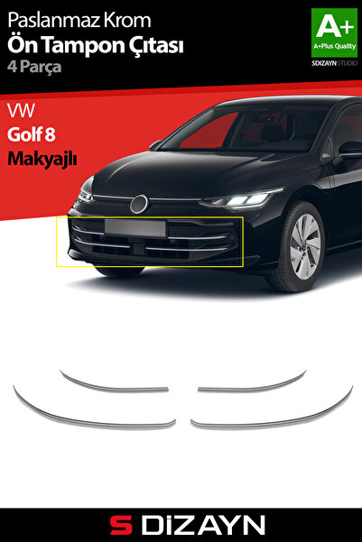 S Dizayn S-Dizayn VW Golf 8.5 Makyajlı HB Krom Ön Tampon Çıtası 4 Prç. 2024 Üzeri A+ Kalite 7652191