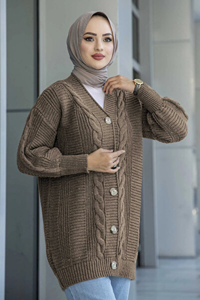 LUGMO المرأة الحجاب تريكو سترة 5 زر الشعر محبوك سترة المنك