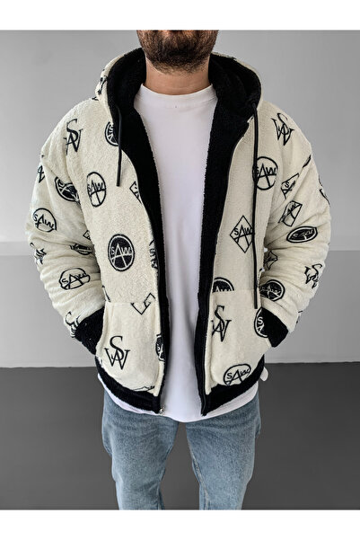 Saw Black - White Double-Sided Thick Plush Coat