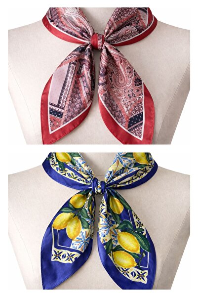 Rupen Kraft Set de 2 Bandane din Satin Eșarfă din Satin Accesoriu pentru Geantă din Satin Bandana cu Model Personalizat 45X50 Cm