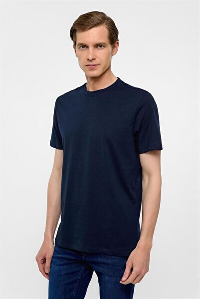 SÜVARİ Lacivert Regular Düz Bisiklet Yaka Tişört