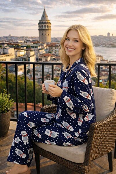 forte bella Women's Patterned Front Buttoned Winter Warm Stylish Pajama Botto...