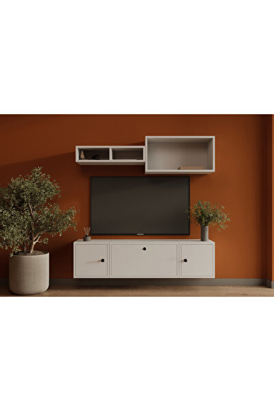Nettrends 3 Kapaklı Asma Televizyon Sehpası Kompakt ve Şık Açık Bölmeli TV Ünitesi MST-TVT-1054