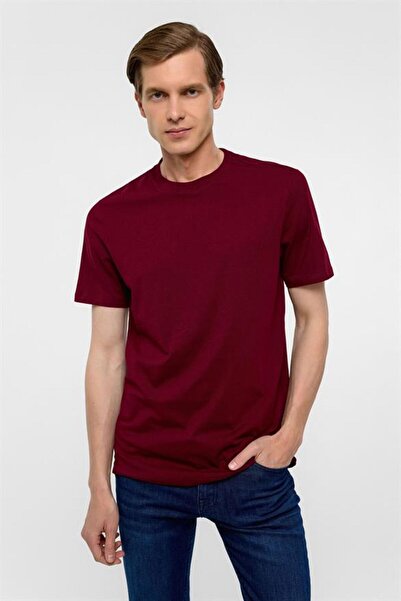 SÜVARİ Koyu Bordo Regular Düz Bisiklet Yaka Tişört