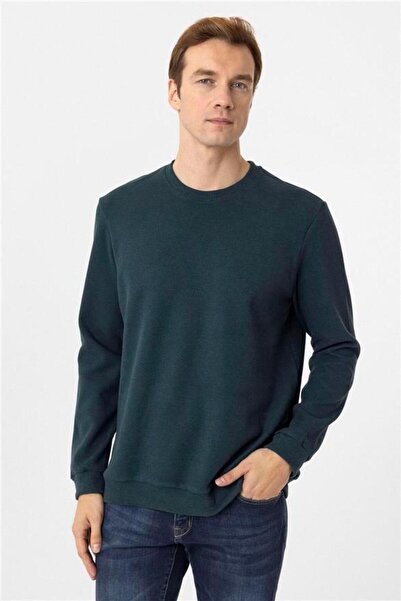 SÜVARİ Koyu Yeşil Regular Desenli Bisiklet Yaka Triko