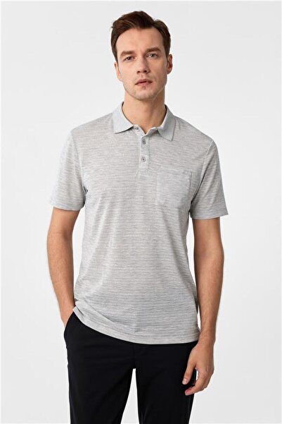 SÜVARİ Gri Regular Armürlü Polo Yaka Tişört