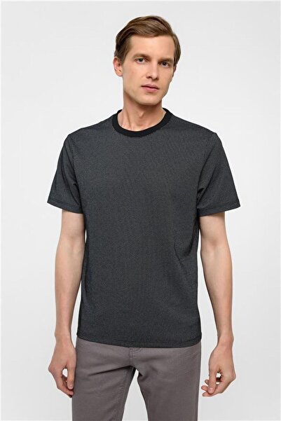 SÜVARİ Antrasit Regular Armürlü Bisiklet Yaka Tişört