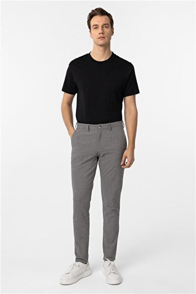 SÜVARİ Koyu Gri Slim Fit Armürlü Kanvas Pantolon