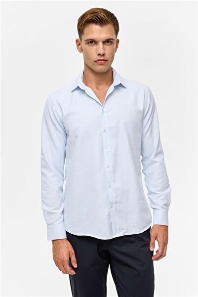 SÜVARİ Buz Mavi Slim Desenli Klasik Yaka Gömlek