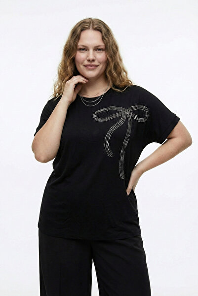 Mivoon Kurdele Tasarım Taş Detaylı Bambu Yarasa Kol Bluz M-6XL