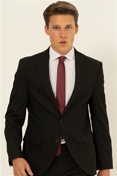 SÜVARİ Siyah Slim Armürlü Sivri Yaka 6 Drop Takım Elbise