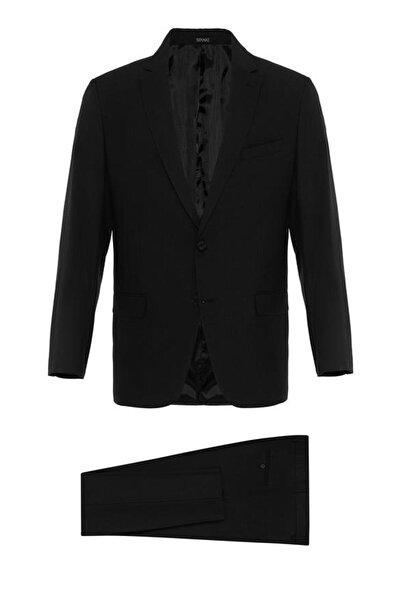 SÜVARİ Siyah Regular Düz Mono Yaka 6 Drop Takım Elbise