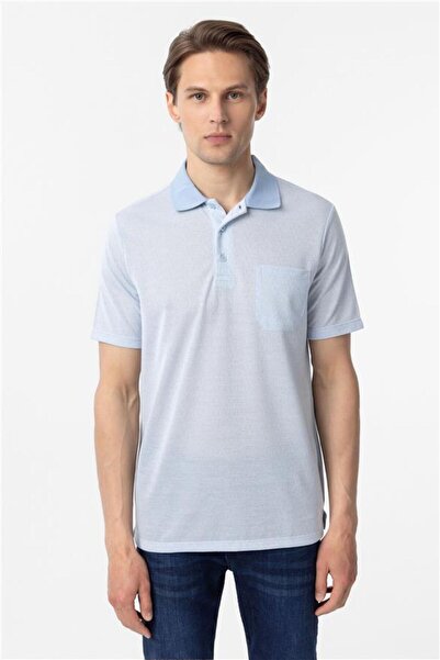 SÜVARİ Mavi Regular Armürlü Polo Yaka Tişört